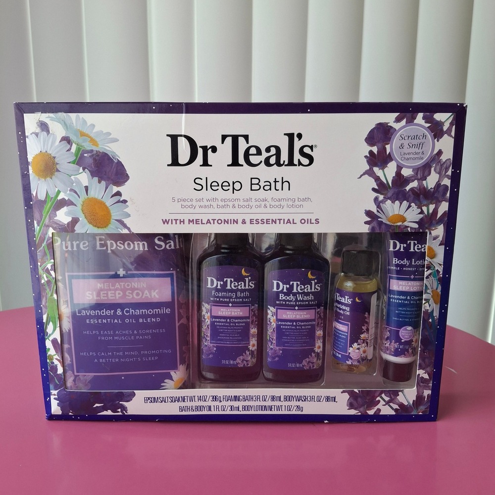 Dr Teal's Sleep Bath Set LAVENDER & CHAMOMILE Gift Box Body Wash Oil Salt Soak
